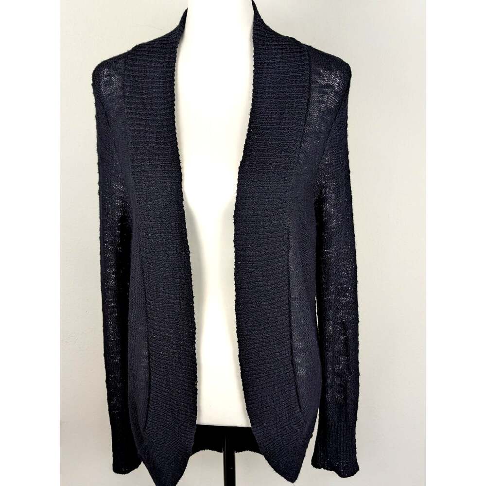 Calvin Klein Black Open Front Cardigan Boucle Knit Cutaway Cocoon Hem Sweater M